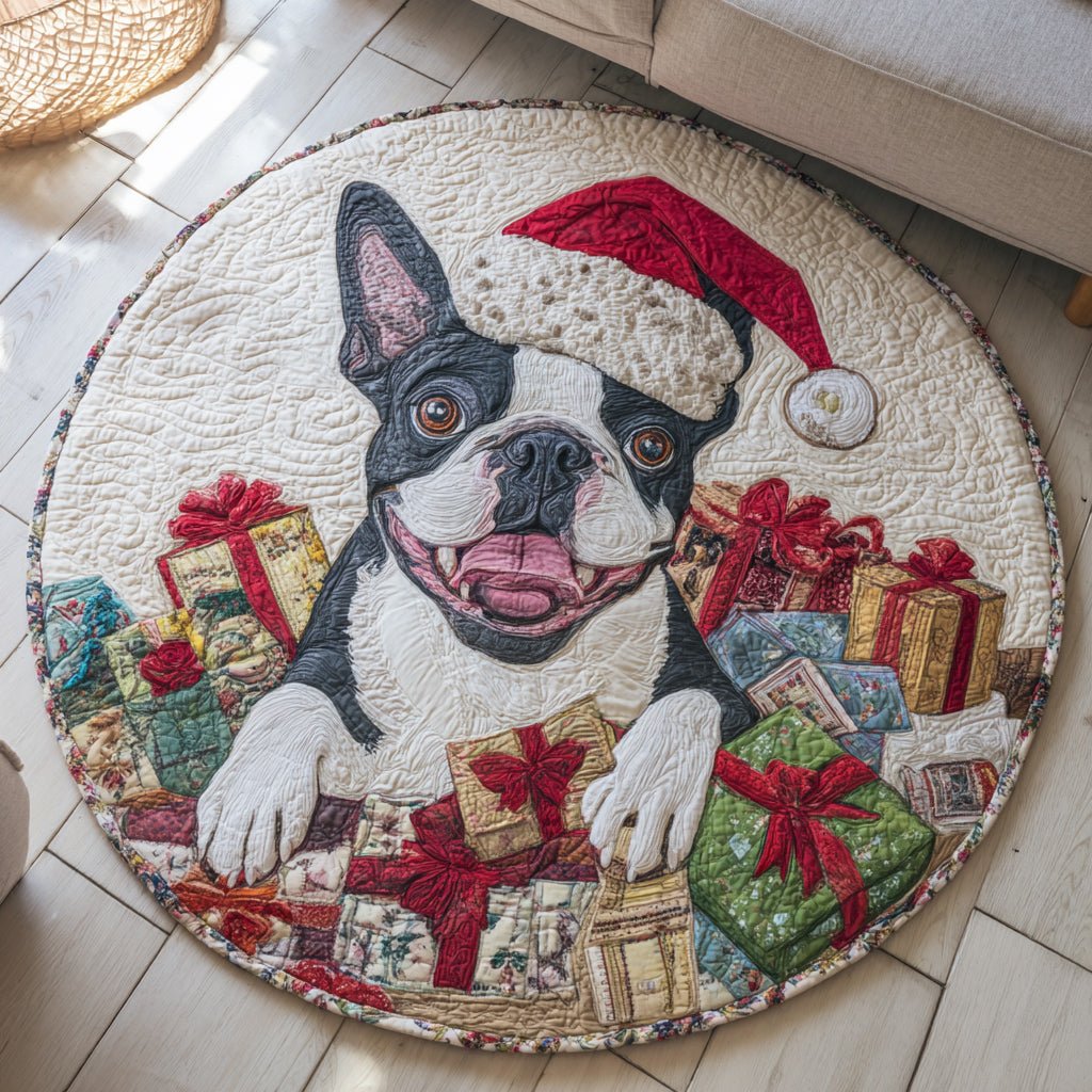Gift Boston Terrier Round Mat Rug - washable non-slip printed rug