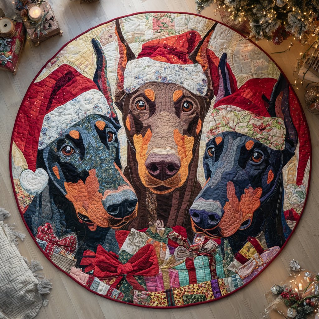 Gift Doberman Trio Round Mat Rug - washable non-slip printed rug