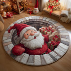 Gift Santa Claus Illusion Christmas Round Mat Rug - washable non-slip printed rug
