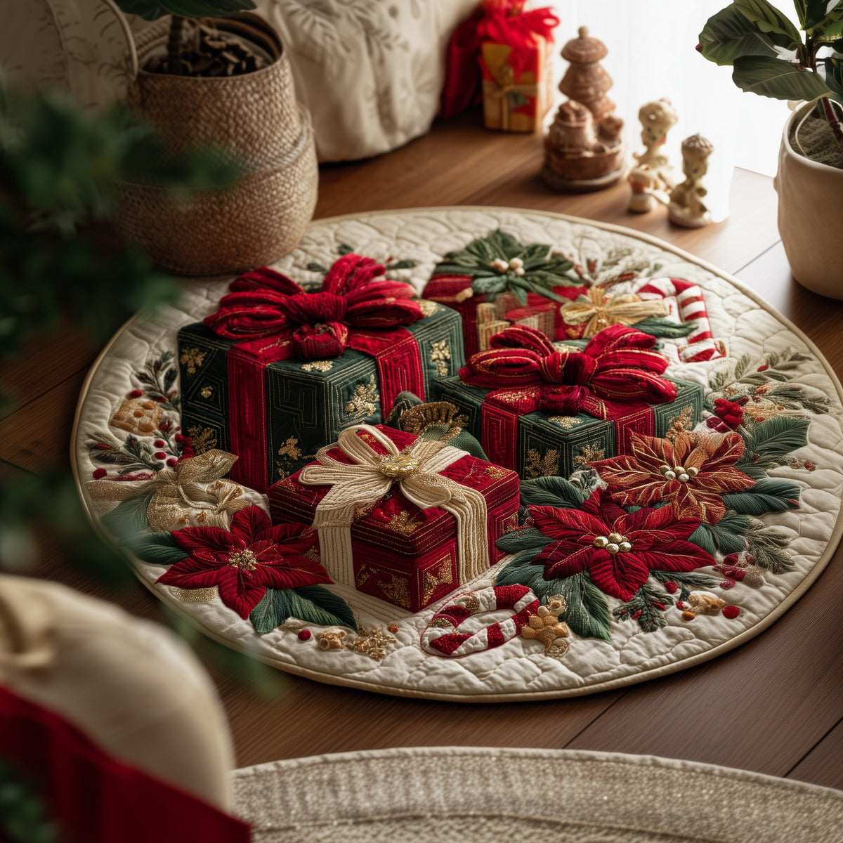 Gift of Joy Round Mat Rug - washable non-slip printed rug
