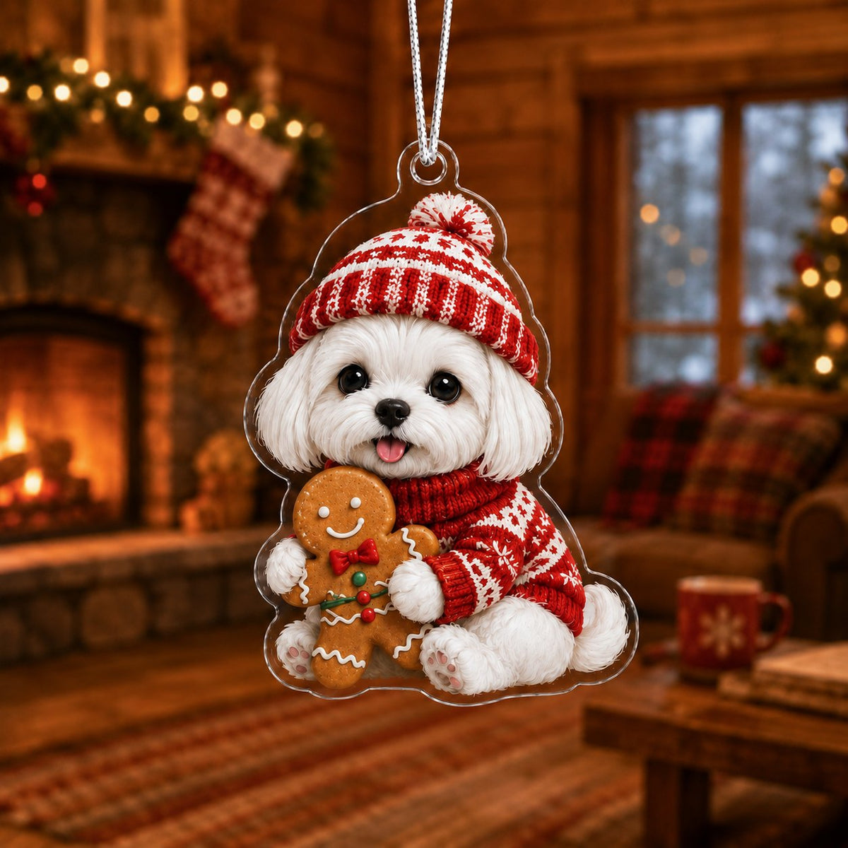 Gingerbread Maltese Christmas Ornament