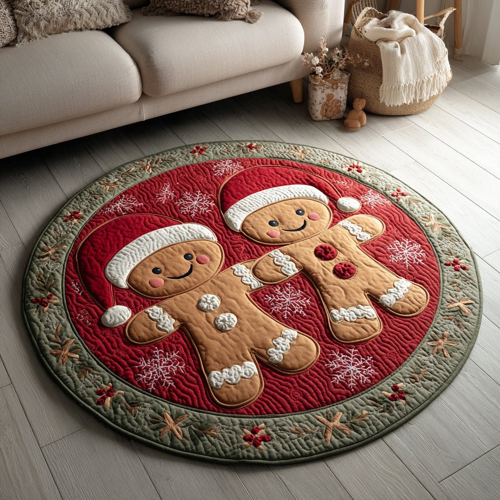 Gingerbread Couple Round Mat Rug - washable non-slip printed rug