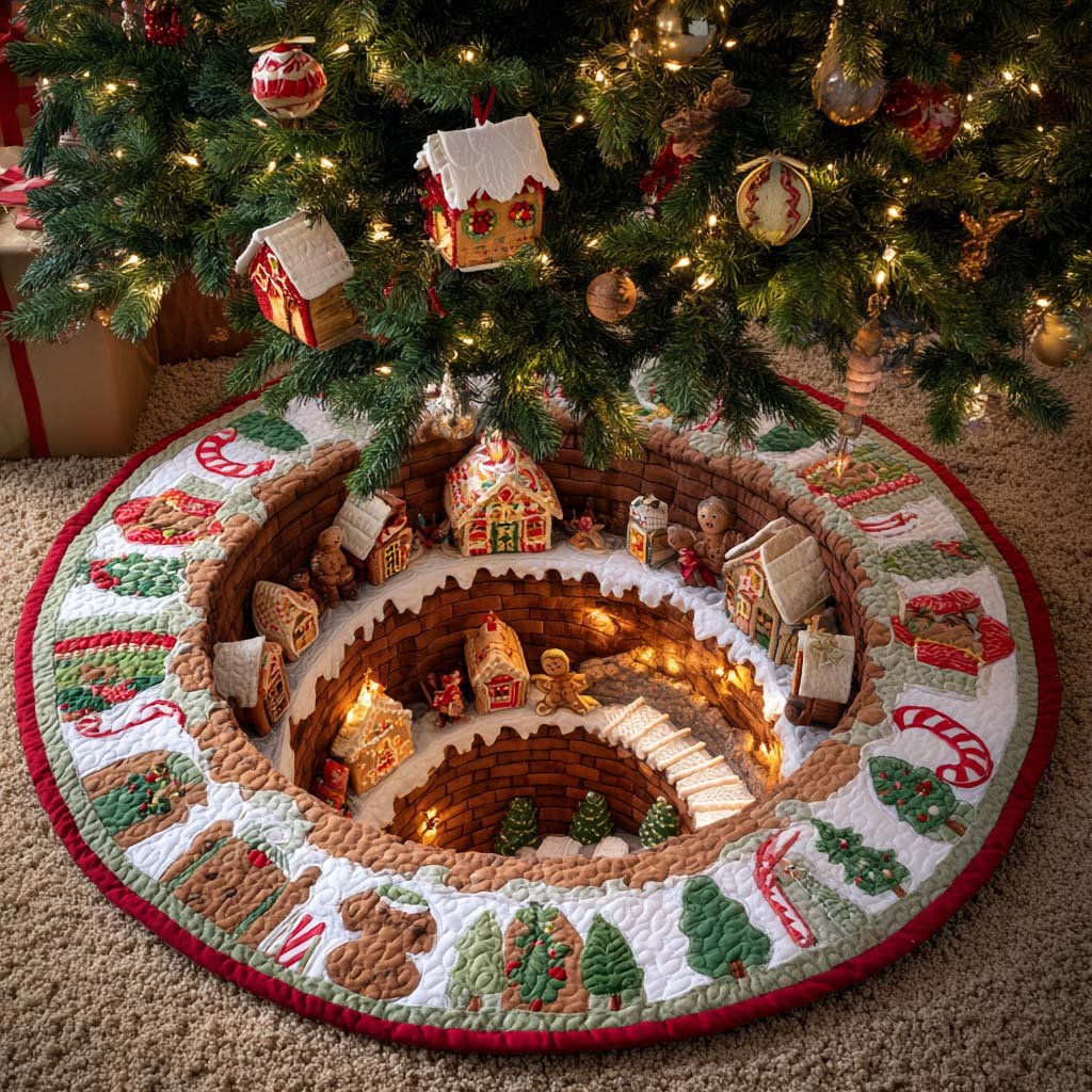 Gingerbread Fireplace Haven Round Mat Rug - washable non-slip printed rug
