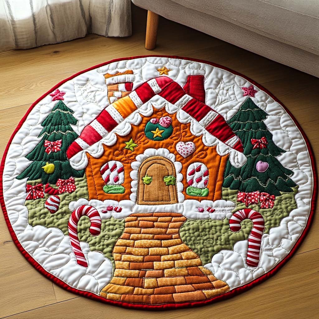 Gingerbread Haven Round Mat Rug - washable non-slip printed rug