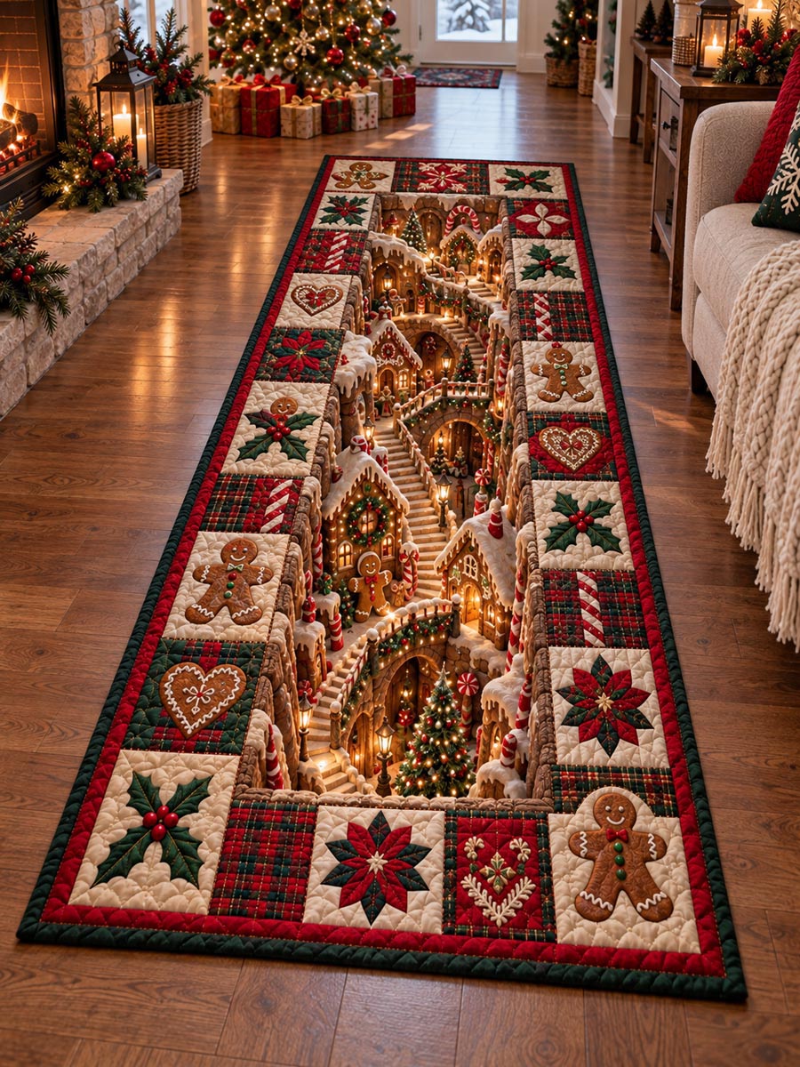 Gingerbread Holiday Lane Runner Rug - Nature Design | Serene Runner Rug - washable non-slip printed rug