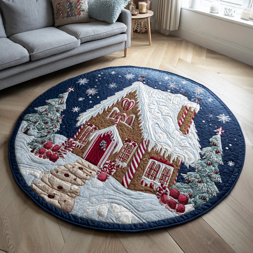 Gingerbread House Round Mat Rug - washable non-slip printed rug