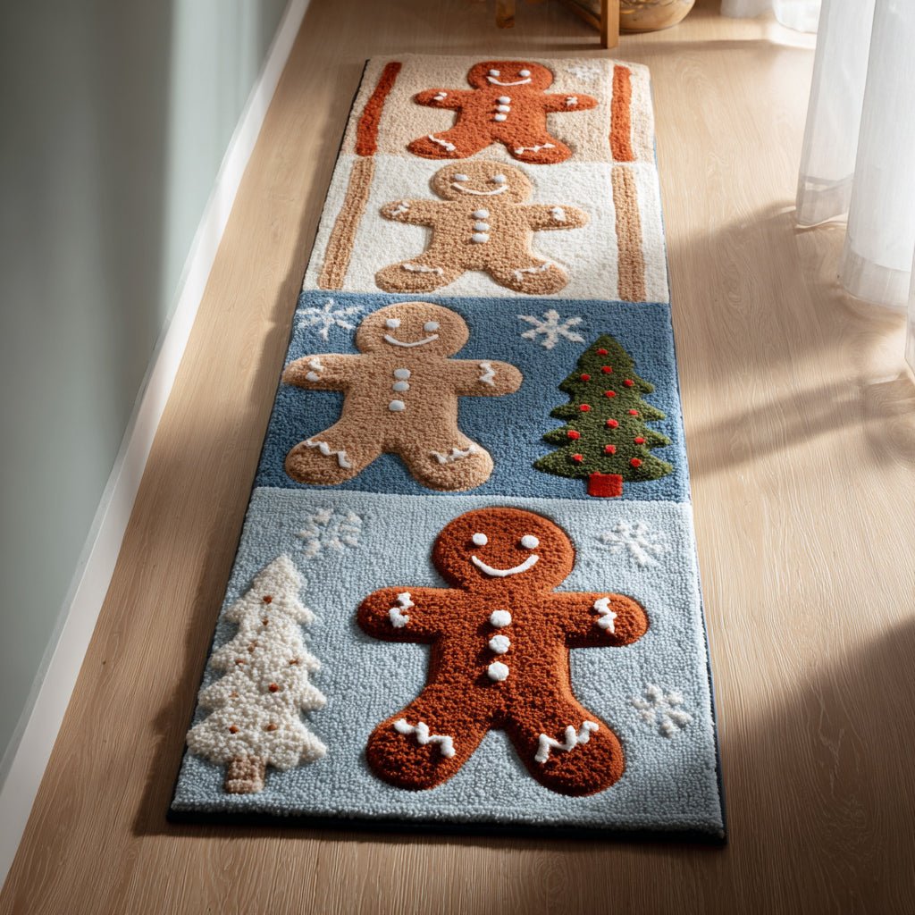 Gingerbread Man Winter Runner Carpet Runner Rug - Cute Pet Design | Animal Printed Runner Rug