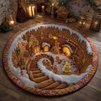 Gingerbread Tunnel Delight Round Mat Rug - washable non-slip printed rug