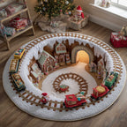 Gingerbread Workshop Round Mat Rug - washable non-slip printed rug