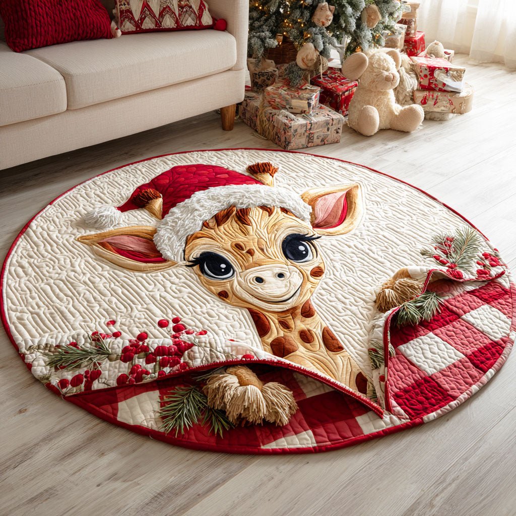 Giraffe Noel Round Mat Rug - washable non-slip printed rug