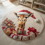 Giraffe and Presents Round Mat Rug - washable non-slip printed rug