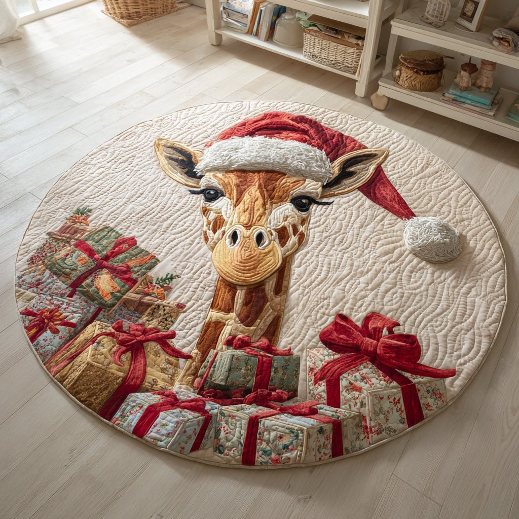 Giraffe and Presents Round Mat Rug - Nature Design | Serene Home Decor