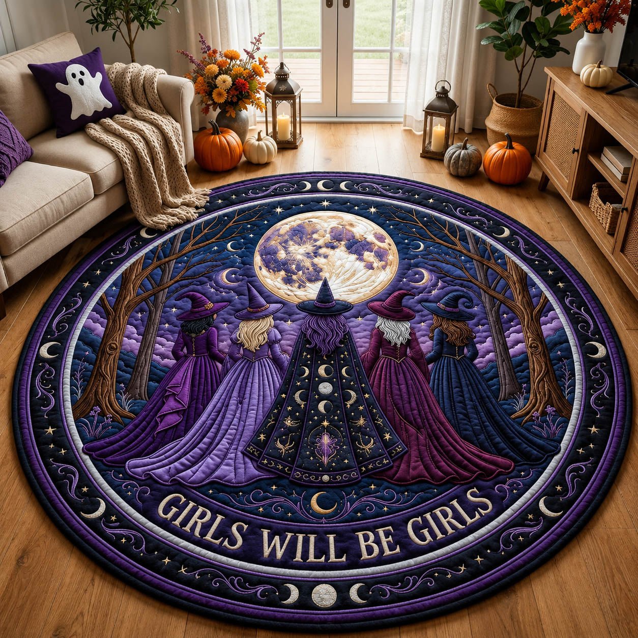 Girls Will Be Girls Witch Round Mat Rug - Nature Design | Serene Home Decor