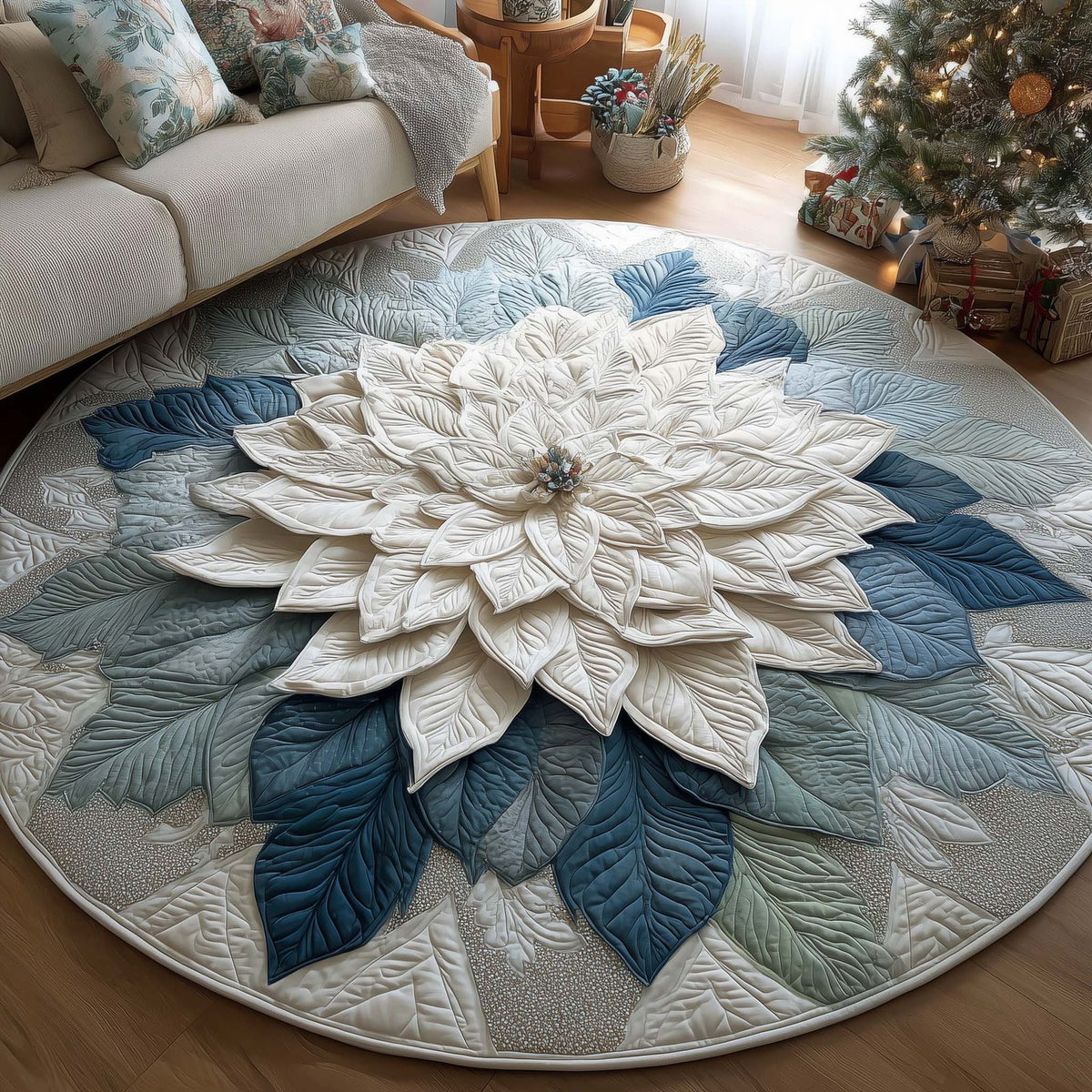 Glacier Bloom Round Mat Rug - washable non-slip printed rug