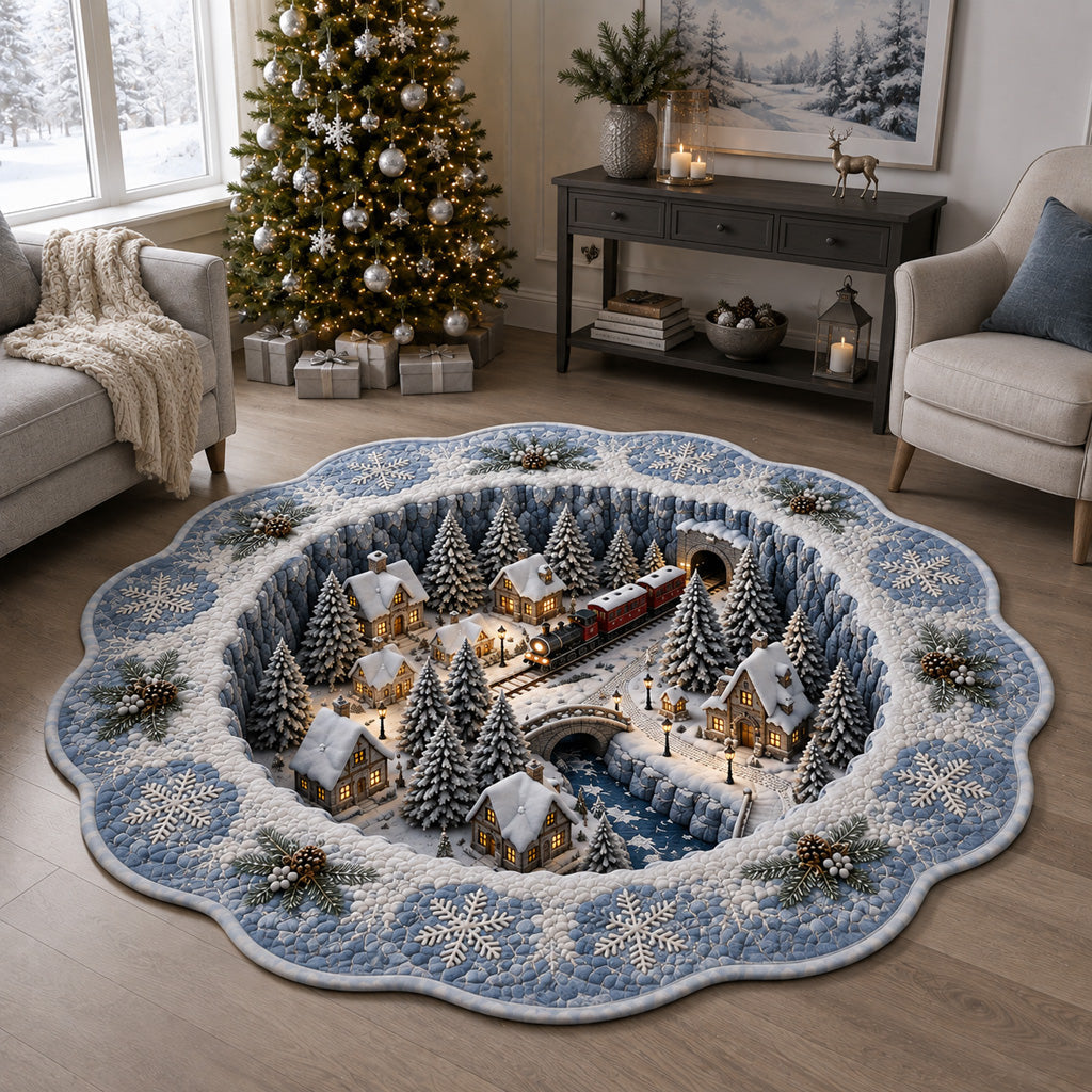 Glacier Train Village Custom Shape Area Rug - Nature Design | Die-Cut Non-Slip Rug - washable non-slip printed rug