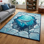 Glacier Whale Portal area rug in a living room