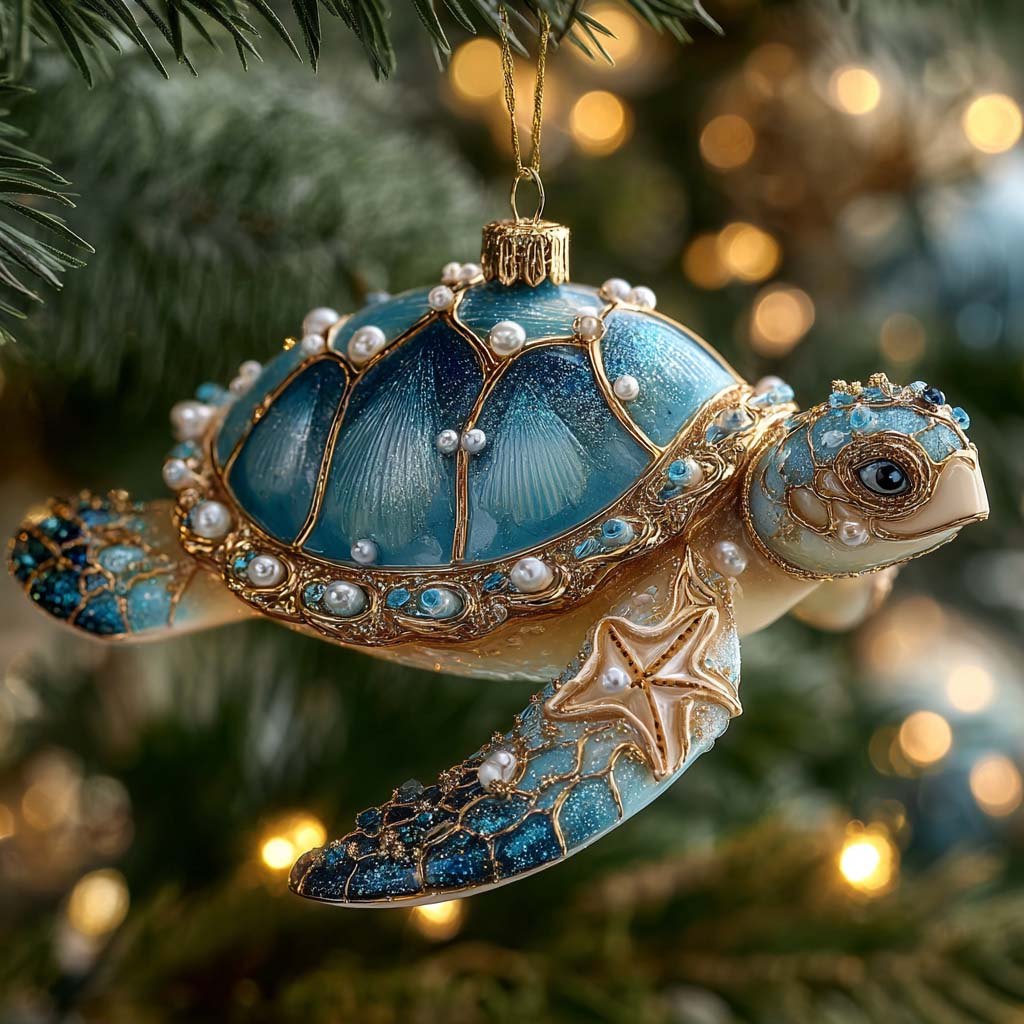 Glitter Sea Turtle Christmas Ornament