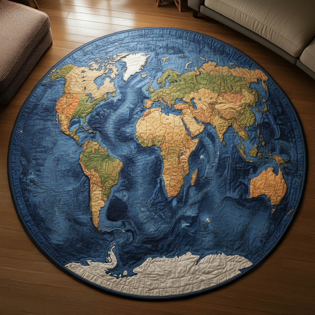 Globescape Round Mat Rug - washable non-slip printed rug