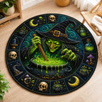 Glowing Cauldron Witch Halloween Round Mat Rug - washable non-slip printed rug