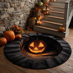 Glowing Pumpkin Hollow Halloween Round Mat Rug - washable non-slip printed rug