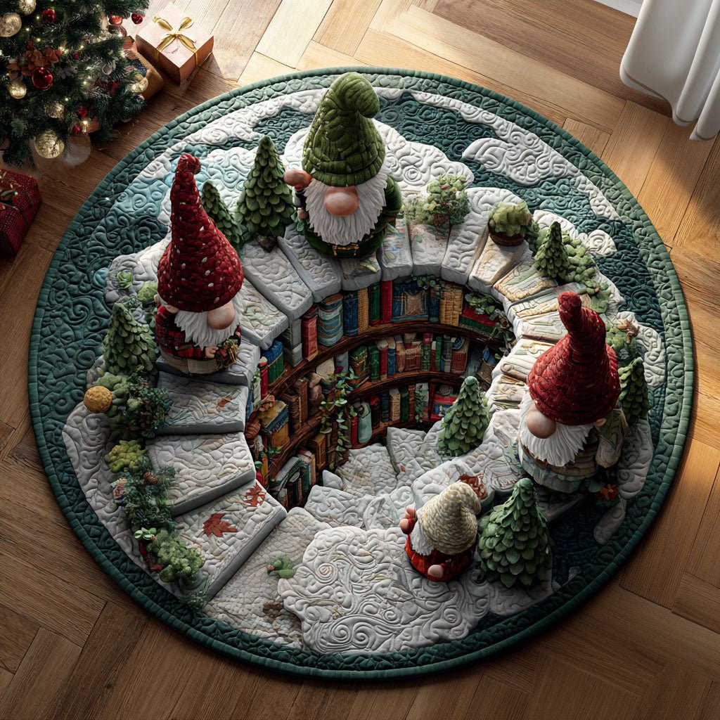 Gnome Bookland Round Mat Rug - washable non-slip printed rug