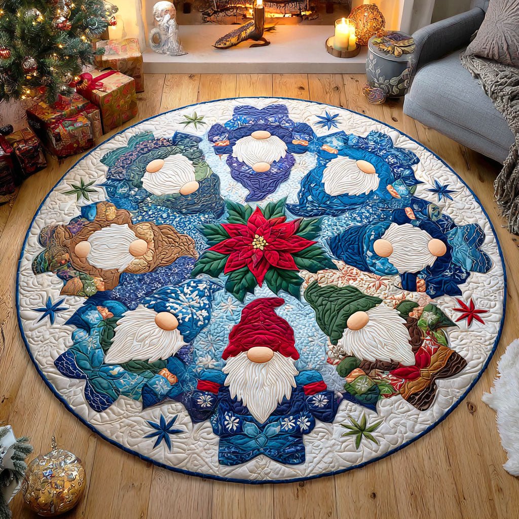 Gnome Cheer Round Mat Rug - washable non-slip printed rug