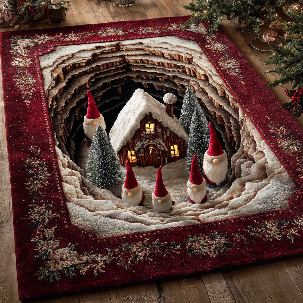 Gnome Christmas Village area rug in a living room