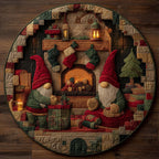 Gnome Fireplace Workshop Round Mat Rug - Nature Design | Serene Home Decor