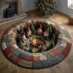 Gnome Gathering Round Mat Rug - washable non-slip printed rug
