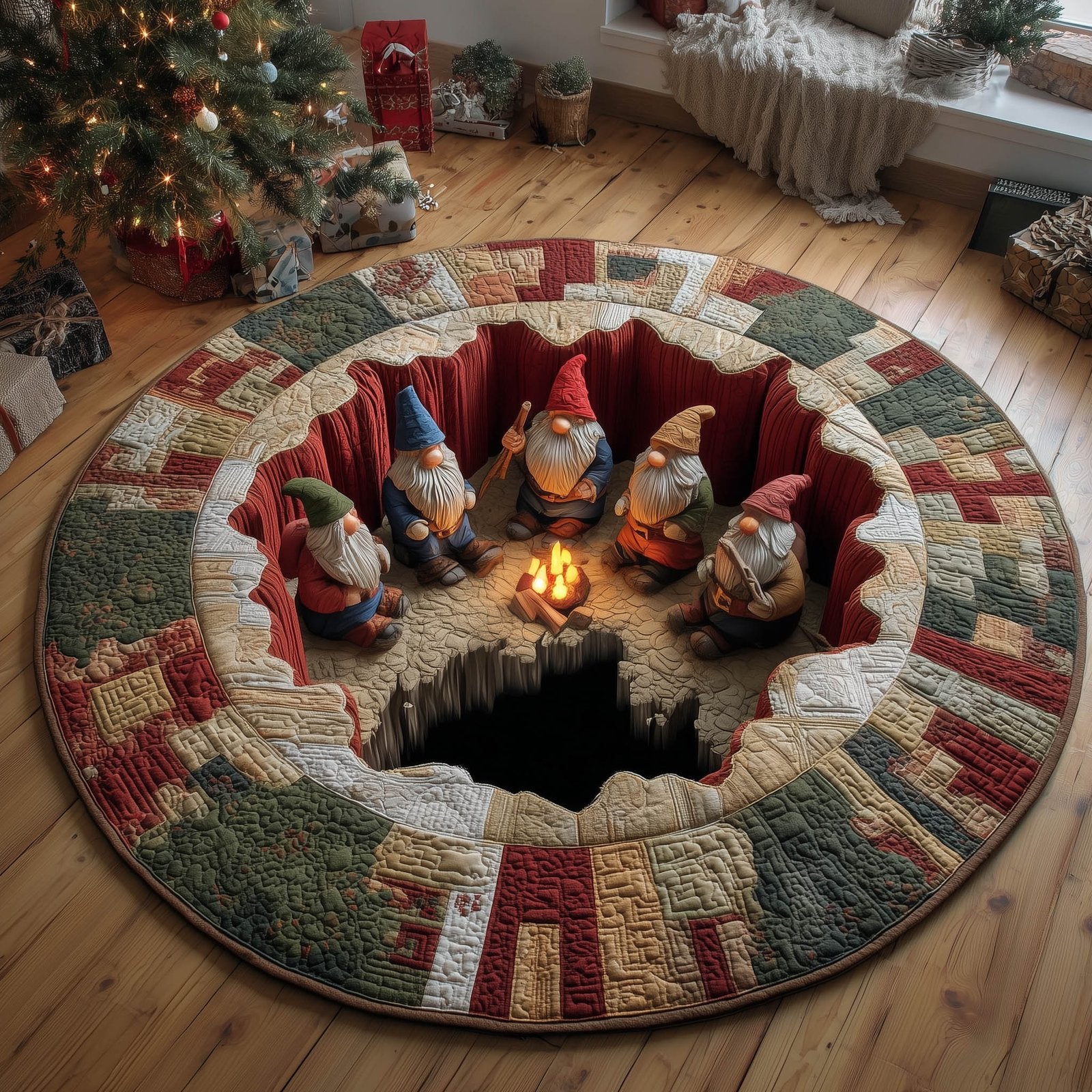 Gnome Gathering Round Mat Rug - Nature Design | Serene Home Decor