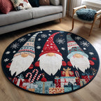 Gnome Gift Trio Round Mat Rug - washable non-slip printed rug