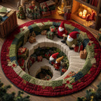 Gnome Gift Tunnel Round Mat Rug - washable non-slip printed rug