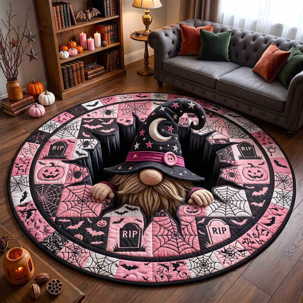 Gnome Halloween Magic Round Mat Rug - Seasonal Design | Seasonal Round Rug - washable non-slip printed rug