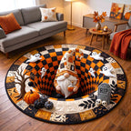 Gnome Halloween Magic Round Mat Rug - Seasonal Design | Seasonal Round Area Rug - washable non-slip printed rug