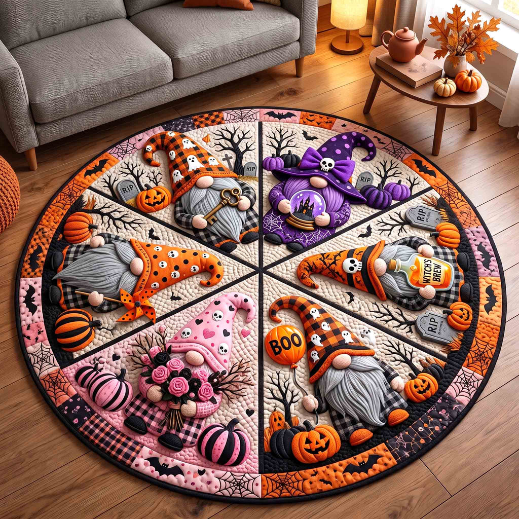 Gnome Halloween Magic Round Mat Rug - Seasonal Design | Seasonal Circle Rug - washable non-slip printed rug