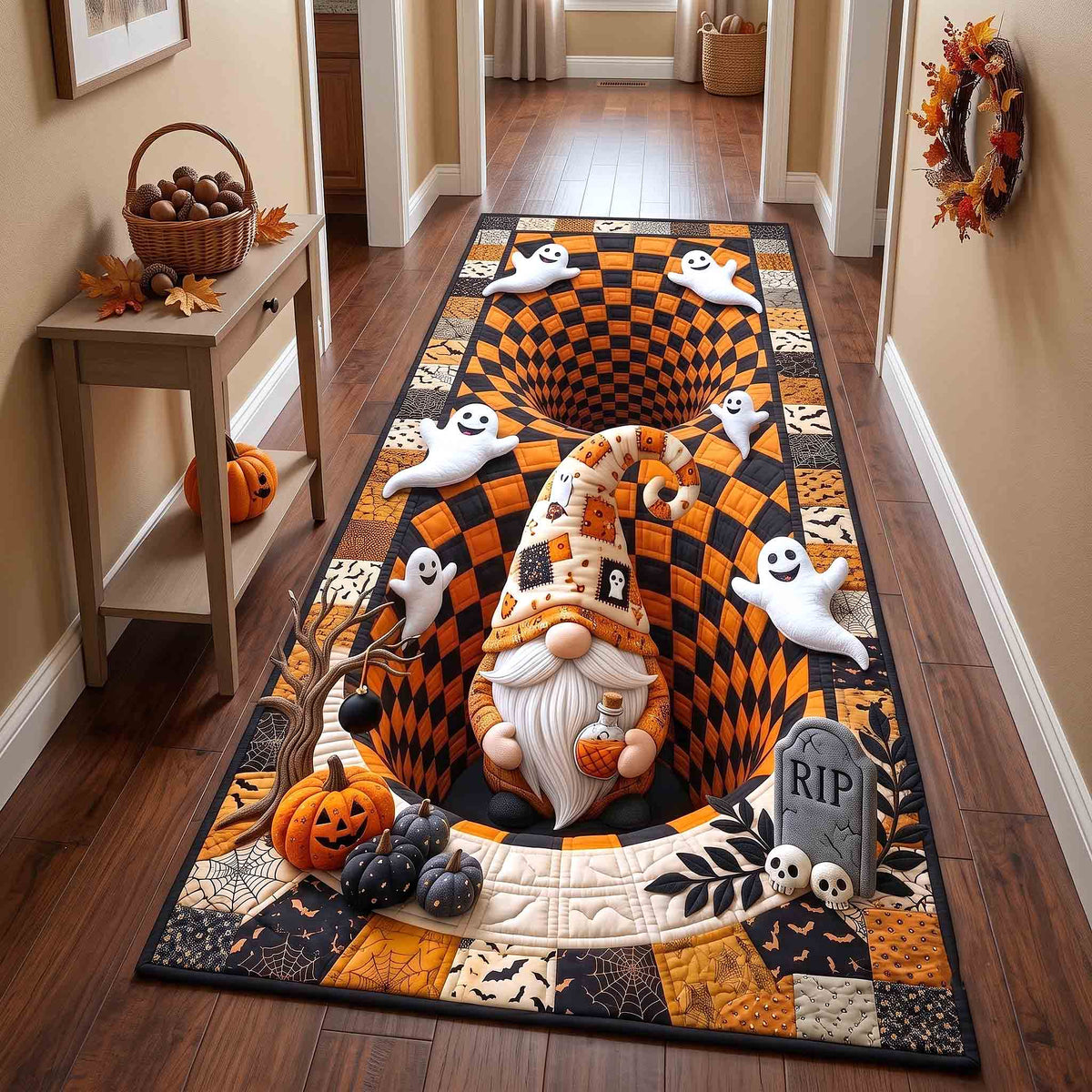 Gnome Halloween Magic Runner Rug - Seasonal Design | Festive Runner Rug - washable non-slip printed rug
