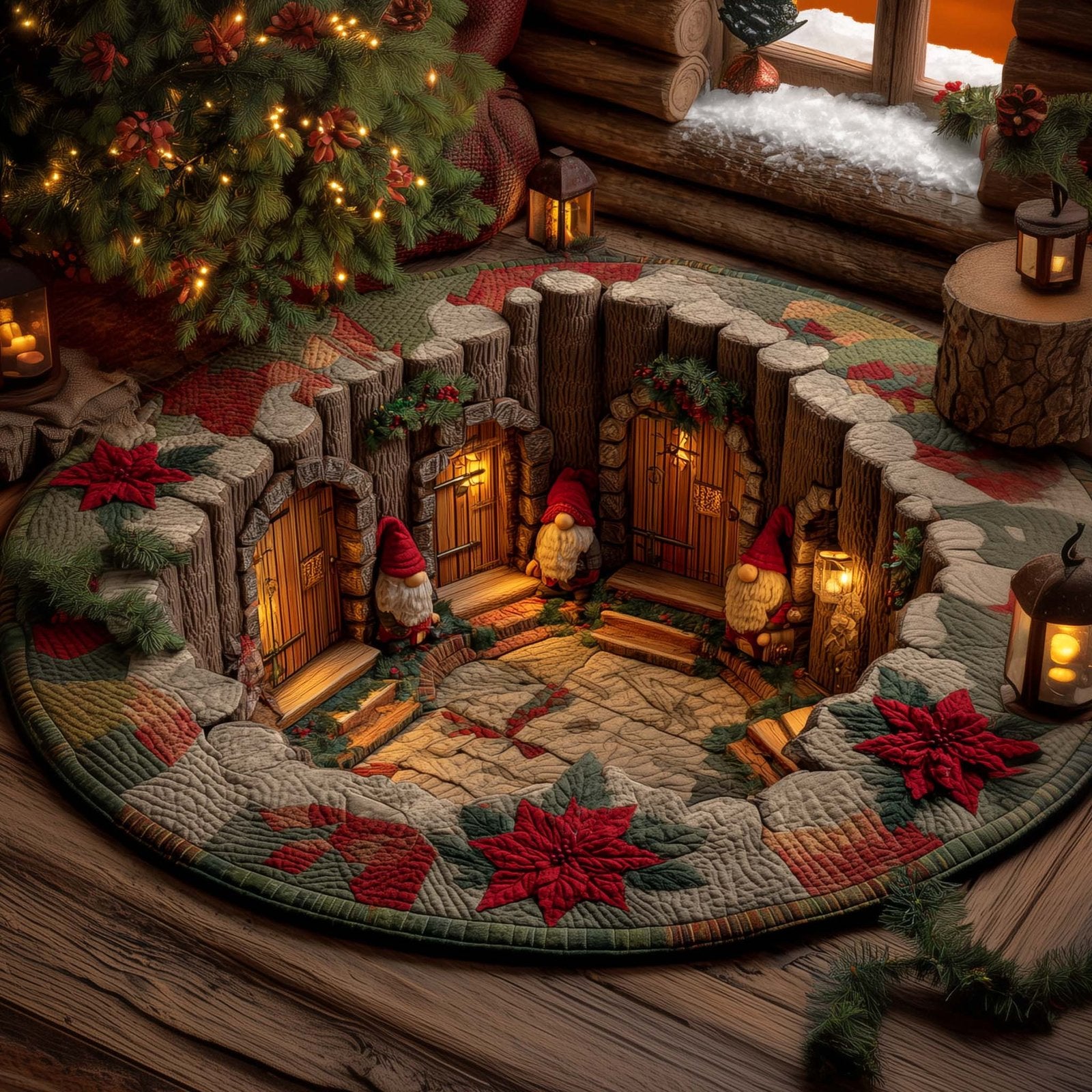 Gnome Hollow Tree Den Round Mat Rug - Nature Design | Serene Home Decor