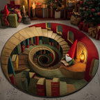 Gnome Library Round Mat Rug - washable non-slip printed rug
