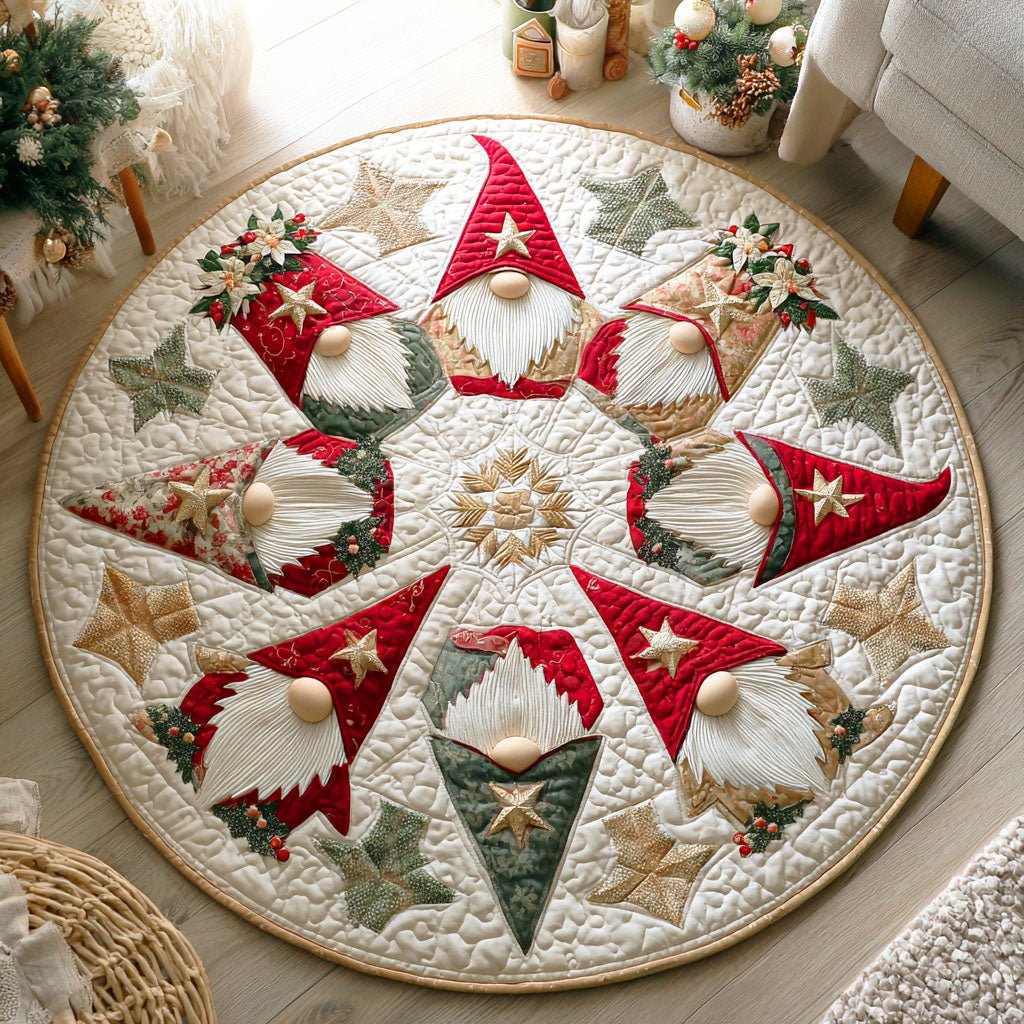 Gnome Lights Round Mat Rug - washable non-slip printed rug