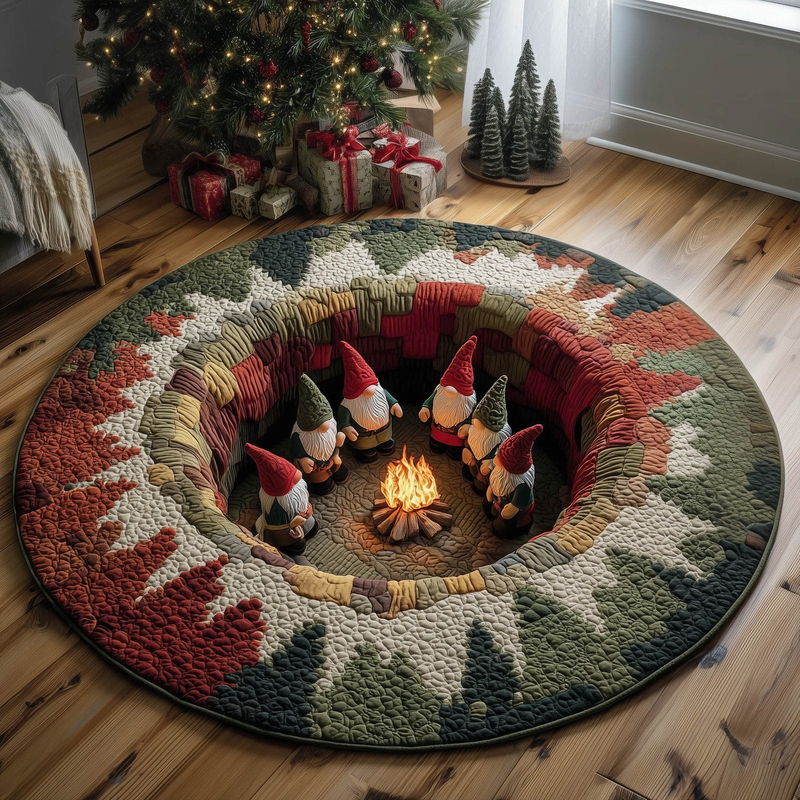 Gnome Meeting Round Mat Rug - Nature Design | Serene Home Decor