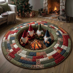 Gnome Meeting Round Mat Rug - washable non-slip printed rug