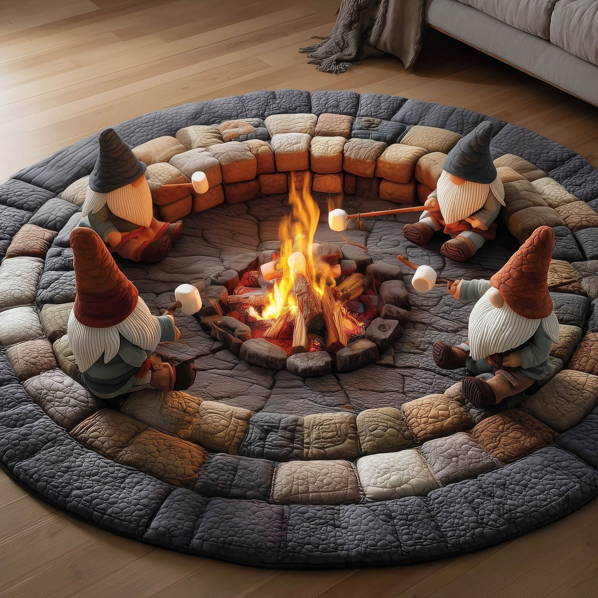Gnome Meeting Round Mat Rug - Nature Design | Serene Home Decor