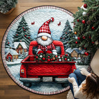 Gnome Red Truck Round Mat Rug - washable non-slip printed rug