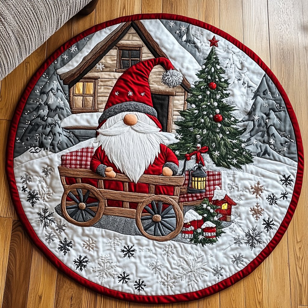 Gnome Santa Workshop Round Mat Rug - Nature Design | Serene Home Decor