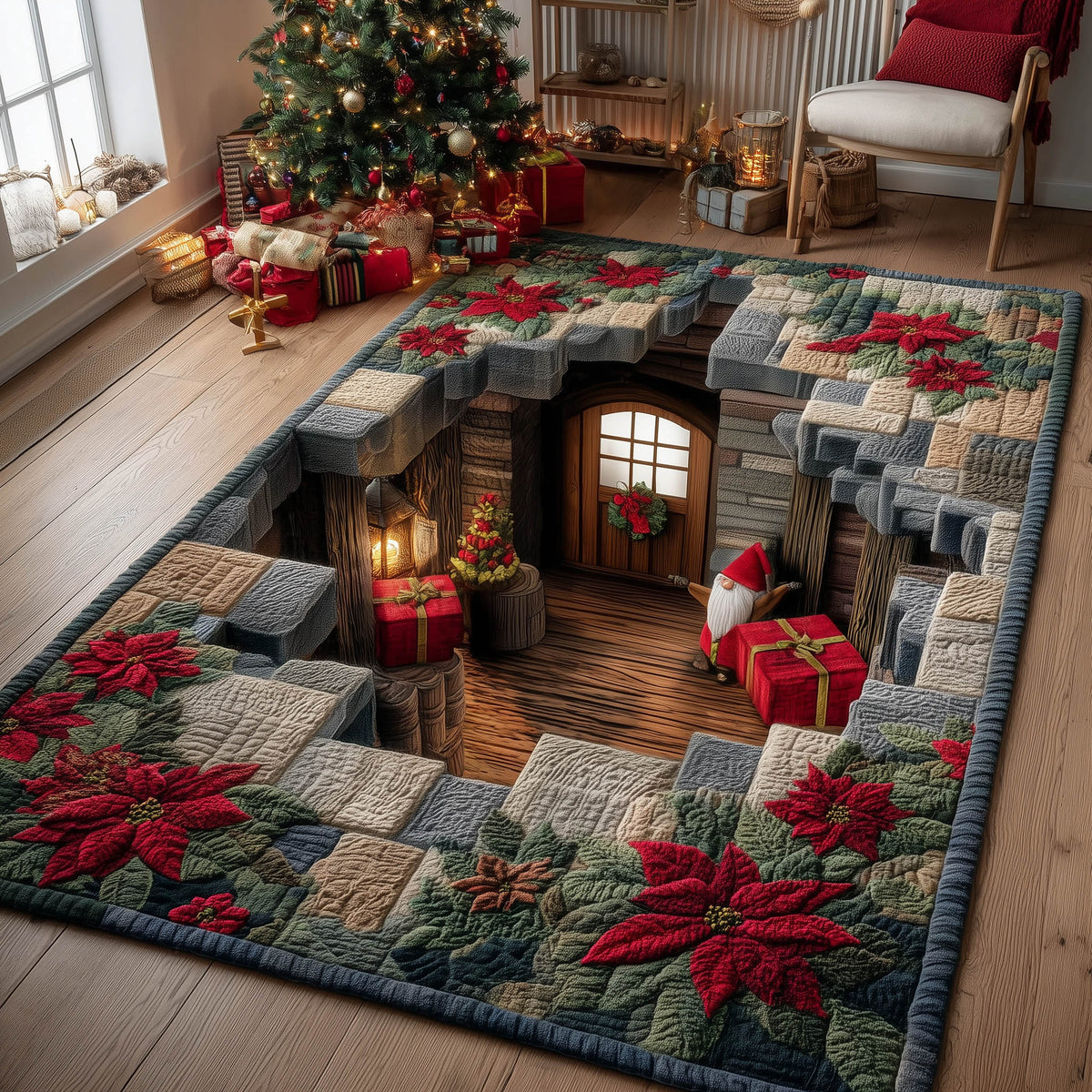 Gnome Secret Chamber area rug in a living room