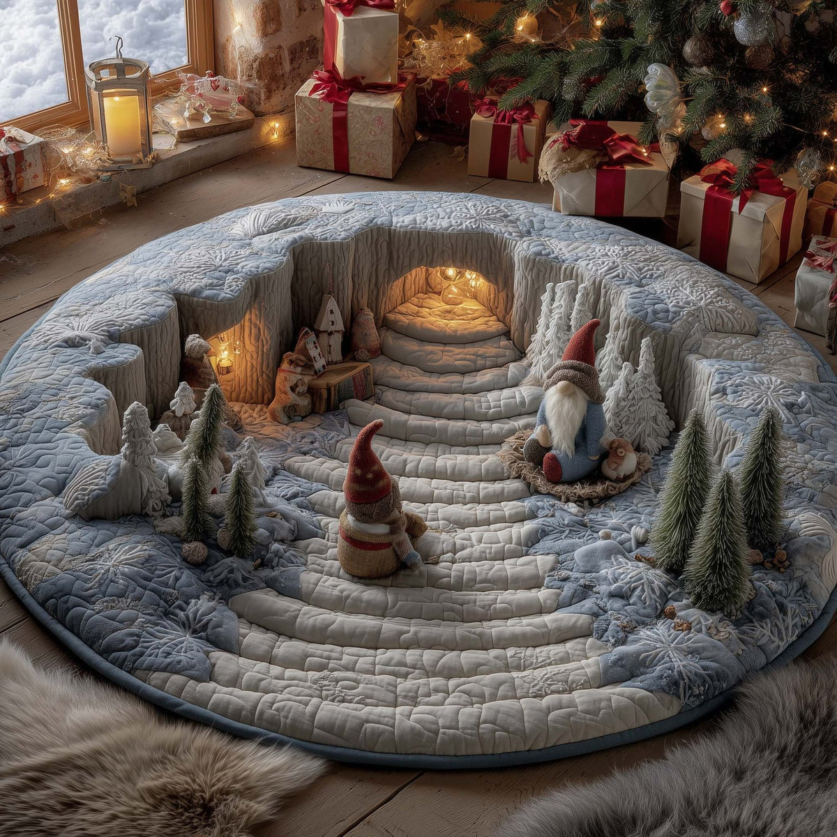 Gnome Snow Cave Round Mat Rug - washable non-slip printed rug
