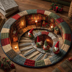 Gnome Spiral Library Round Mat Rug - washable non-slip printed rug