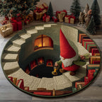 Gnome Stairway Round Mat Rug - washable non-slip printed rug