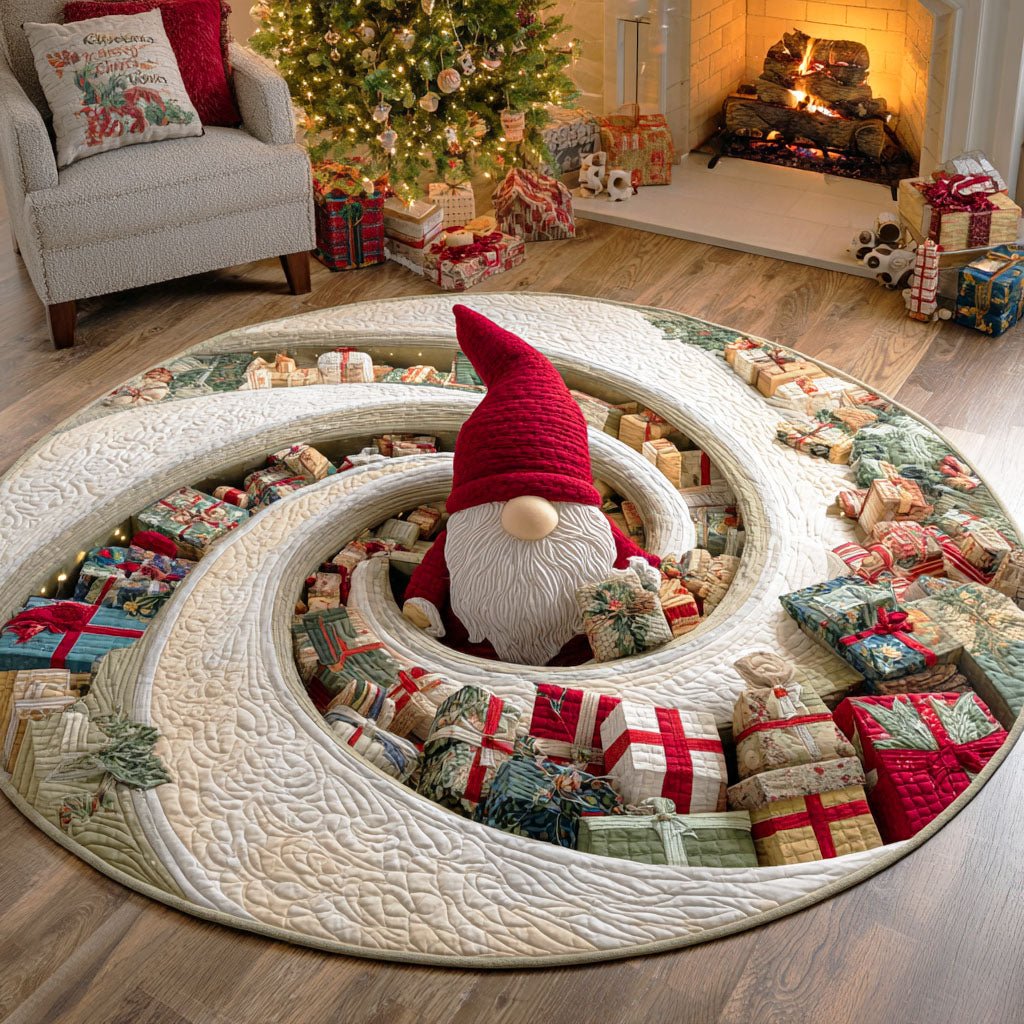 Gnome Surprise Round Mat Rug - washable non-slip printed rug