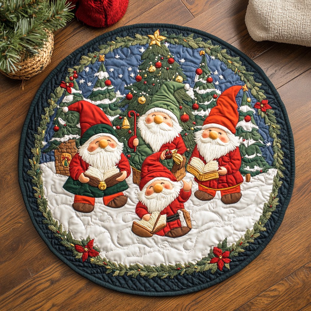 Gnome Winter Magic Round Mat Rug - washable non-slip printed rug